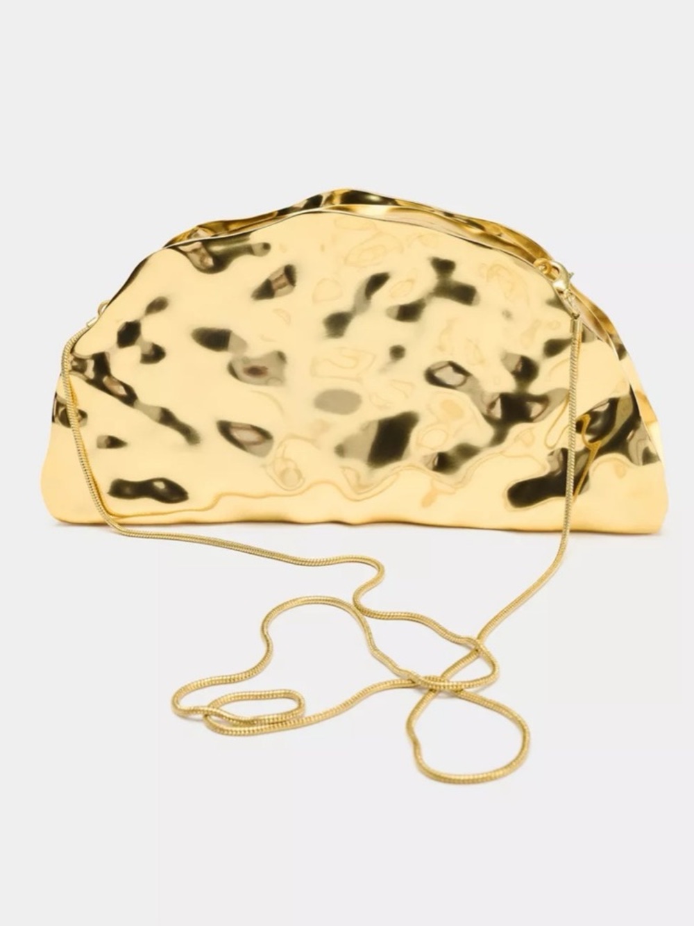 Zara Gold Metallic Hammered Clutch with Chain
